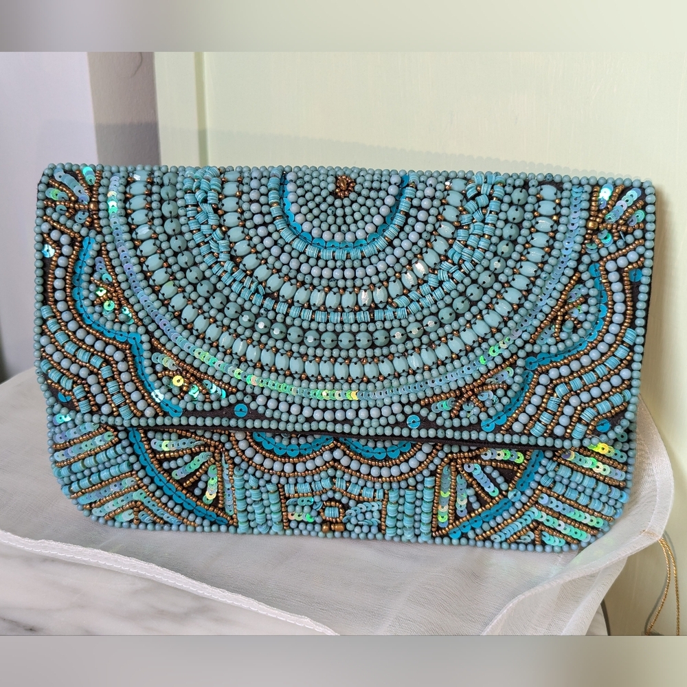 Handmade Beaded Sequined Silk Evening Bag - Brand New -Novica India